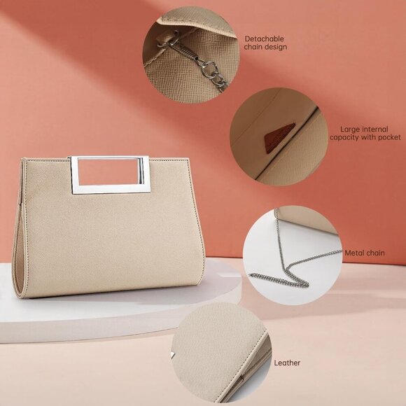 Clutch Purse for Women PU Leather/Straw Evening Party Metal Grip Cut it out Hand - Picture 4 of 7